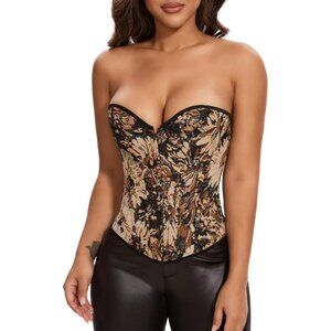 Women's Denim Corset Top Vintage Floral Lace Up Bustier Party Wear